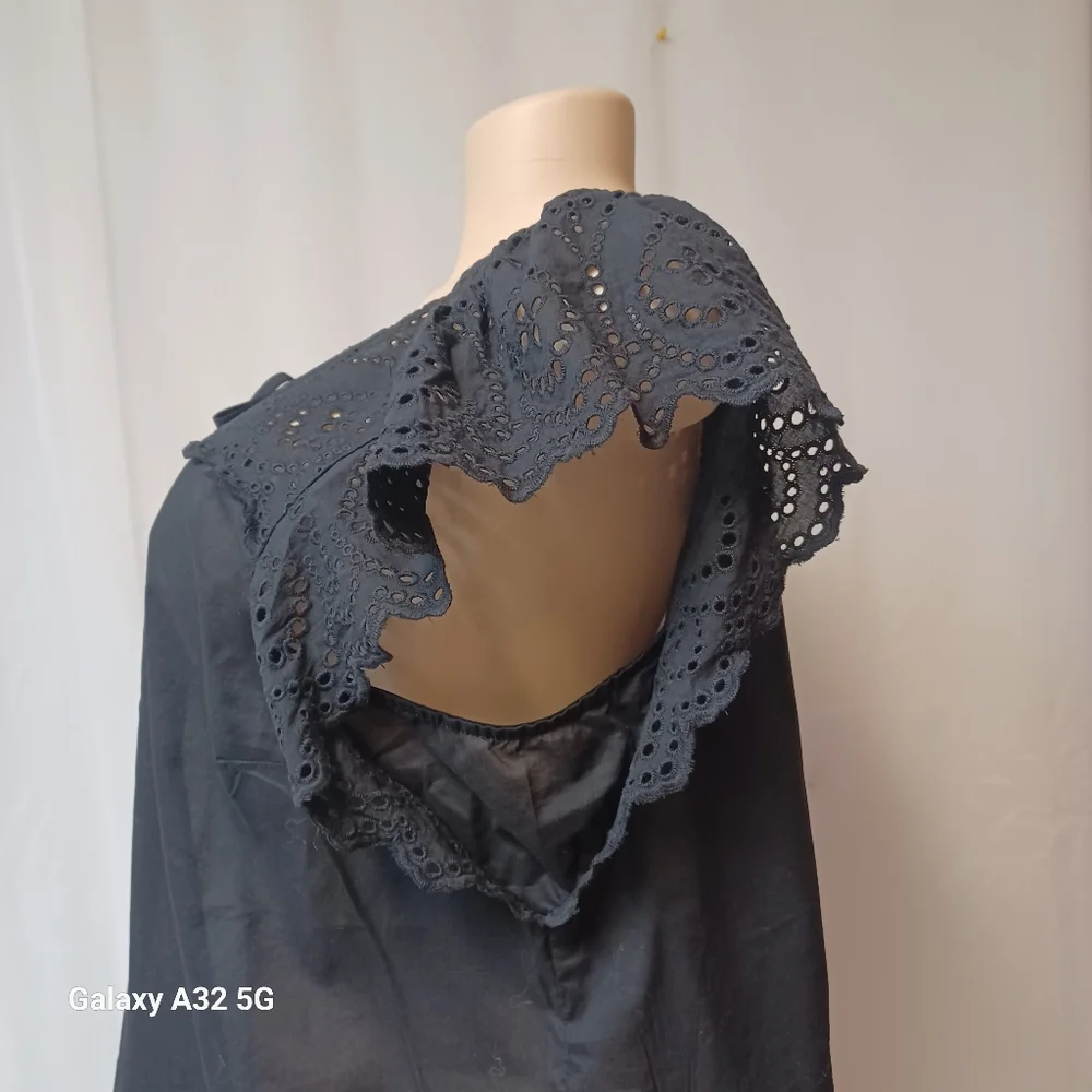 Nine West Women Size XL Black Flutter Sleeve Blouse with Tie Front - Picture 6 of 12